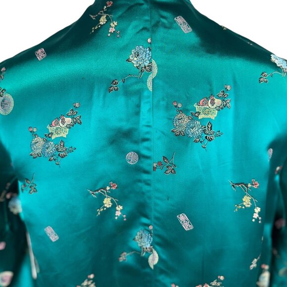 Vintage 1940s Emerald Green Satin Kimono Top Floral Embroidered Size 38 - Picture 7 of 9